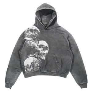 Nueva llegada ácido lavado sudaderas con capucha algodón cráneo estampado ácido Vintage peso pesado algodón ácido lavado suéter bordado Sudadera con capucha para hombres - Product Image 2