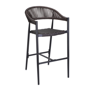 Taburete de Bar de Mimbre y Ratán Moderno, Resistente a la Intemperie, Comercial, Duradero, Color Café Espresso, Silla de Bar de Metal para Exteriores, Taburete de Aluminio - Product Image 1