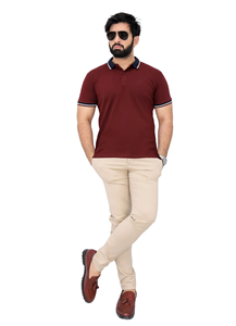 เสื้อโปโลผู้ชายแขนสั้นพอดีตัวเสื้อยืดลำลองคอตตอนคอปกลายทางสีตัดกันสำหรับสวมใส่ในสำนักงานฤดูร้อนทุกวัน - Product Image 4