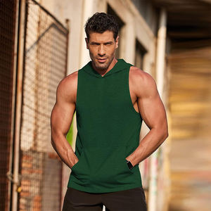 OME Service <b>Men's</b> Casual Gym <b>Hoodies</b> Solid Color Cotton Pullover with Sleeves Summer Sports Fitness Tank Top - Product Image 5