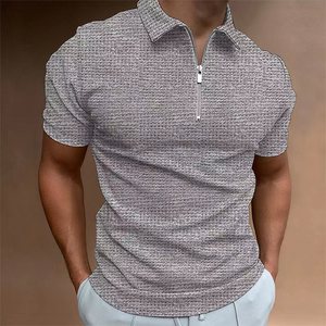 Chemise Homme Slim Fit à Fermeture Éclair Simple, Manches Courtes en Spandex/Coton, Haute Qualité, Confortable, Respirante, Design et Logo Personnalisés - Product Image 1
