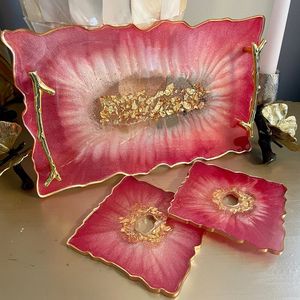 ถาดเสิร์ฟเรซินสีขาวพร้อมด้ามจับในราคาที่สมเหตุสมผลสำหรับบ้านโรงแรมถาดน้ำหอมเรซินสีทองสำหรับตกแต่งโต๊ะ - Product Image 5