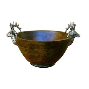 Decorative Wooden <b>Salad</b> <b>Bowl</b> Premium Quality Handmade Deer Face Metal Handle Customized Size Round Shape <b>Wood</b> Soup <b>Bowl</b> - Product Image 1