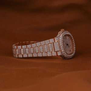 Montre mécanique analogique élégante en or rose avec moissanite et diamant Bracelet en acier inoxydable entièrement glacé Cadran baguette Nouvelle montre de sortie - Product Image 2
