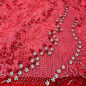 ผ้าซาตินโพลีเอสเตอร์100% ผ้าทอแบบตาข่ายพร้อมเพทายทำด้วยมือจากผู้ผลิตเสื้อผ้าอินเดีย - Product Image 1