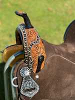 Selle anglaise en cuir de qualité supérieure, sculptée à la main avec motif floral, durable, pour l'équitation, avec arceau en bois, export USA, en promotion