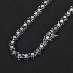 VINSON VVS1 Black Moissanite 3-6.5MM Iced Tennis <b>Necklace</b> for <b>Men</b> Women 925 Sterling Silver Link Chain Fashion <b>White</b> Yellow <b>Gold</b> - Product Image 4
