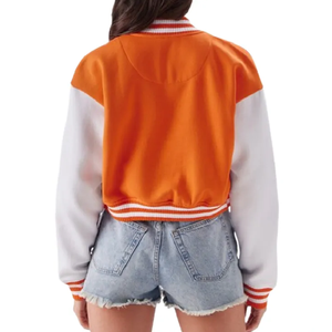 Acheter OEM OEM Vêtements d'extérieur de baseball deux tons, fermeture à glissière complète, logo personnalisé, design, vestes universitaires légères et tendance pour femmes - Product Image 4