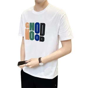 Camiseta Personalizada con Estampado de Letras para Hombre, Holgada, de Algodón y Elastano, Tejida, Bordada, Antiarrugas, Estilo Urbano, Gráfica, Suave, No Tejida - Product Image 2