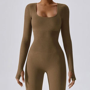 Wholesale Gym One Piece Yoga <b>Romper</b> Long Sleeve Fitness Sports Scrunch Jumpsuit for Women - Product Image 4