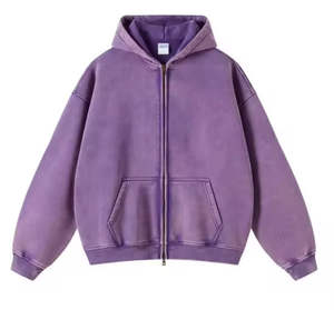 เสื้อฮู้ดดี้ผ้าเจอร์ซีย์บุซับในกันลม ทรงปกติ สำหรับผู้ชายและผู้หญิง ลวดลายพิมพ์แบบพัฟ โลโก้สั่งทำพิเศษ ล้างสีแบบ Acid Wash ซิปหน้า ผ้าเฟรนช์เทอร์รี่ 100% สำหรับฤดูหนาว - Product Image 5