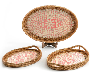 Vente en gros de vadrouilles en rotin artisanal de belle conception Plateau de service en bois perlé pour le Ramadan Eid Festival Top Trending du Vietnam - Product Image 1