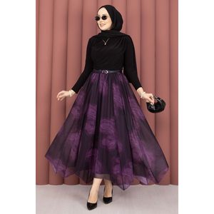 Jupe en tulle asymétrique à motifs, douce et respirante, avec volants en mousseline, longueur midi, formelle, en nylon et élasthanne - Product Image 1