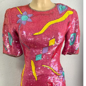 Robe fourreau à sequins perlés à motif uni Robe de soirée décontractée à manches courtes Respirant Logo Dos Écologique - Product Image 1