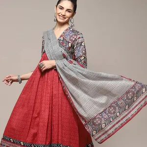 Export Quality Traditional Indian Design Pure Cotton Fabric Women's Anarkali Kurta Relaxed Churidar Suit Sets at Wholesale Rate