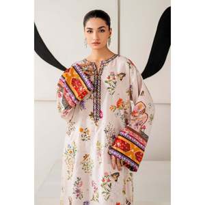 <b>Women's</b> White Embroidered Chiffon Raw <b>Silk</b> Suit Set with Shirt and <b>Trouser</b> Accessories PR-1163 - Product Image 3