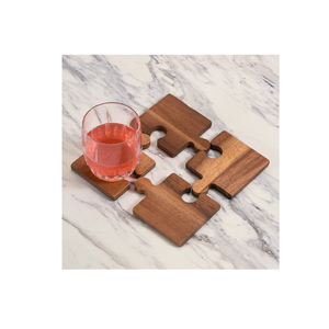 Posavasos de rompecabezas de madera Posavasos de bebida grabado de madera natural Artesanía Producto de diseño superior - Product Image 4