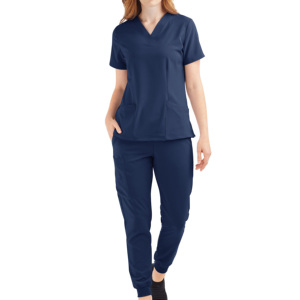 กางเกงสครับพยาบาลแบบยูนิเซ็กซ์ ผ้าทวิลโพลีเอสเตอร์/คอตตอน พรีเมียม เนื้อนุ่ม ลดริ้วรอย ซักได้ มีกระเป๋า เสื้อสครับคอวี แขนสั้น สำหรับโรงพยาบาล - Product Image 5