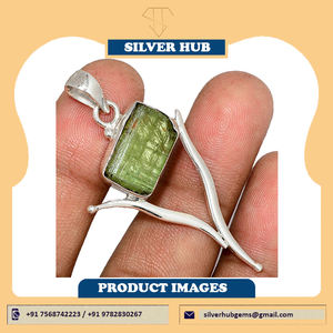 โบราณออกแบบ925เงินสเตอร์ลิงสีเขียว Kyanite หยาบจี้เงินเครื่องประดับที่ทำด้วยมือ - Product Image 6