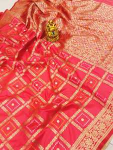 <span class=keywords><strong>Saree</strong></span> de telar manual de seda pura bandhani con tejido de Jari puro de seda pura con saris de trabajo de zari dorado para mujeres Sari de boda indio - Product Image 3