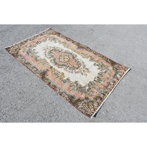 Turkish Area Rug, 3.8x6.5 ft Vintage Rug, <b>Brown</b> Ikat <b>Wool</b> Rug - Product Image 2