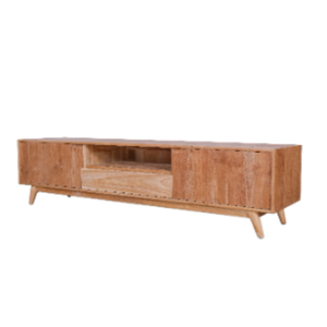 Buffet TV au design moderne, 2 portes, 1 tiroir et 1 étagère, cadre en bois de teck, finition naturelle en bois - Product Image 3