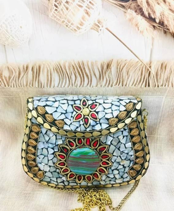 Pochette en pierre de mosaïque faite à la main pour cadeau de retour de mariage de fête sac à main de soirée de mariage indien sac à main ethnique femmes par LUXURY CRAFTS - Product Image 6