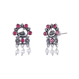 Indian Antique Peacock Pendant <b>Chain</b> Crystal Necklace Set Faux Pearl Drop Dangle <b>Earrings</b> Indian Wholesaler Jewelry for Women - Product Image 6