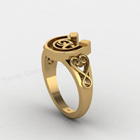 Hochwertiger 925er Sterlingsilber 18K vergoldeter Hufeisen-Initialen-Ring mit Rohfassung für Asche, DIY-Schmuck, Ravab Gems