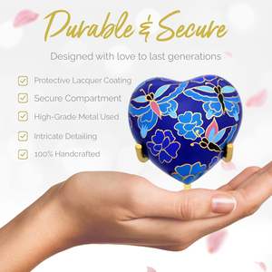 Papillon coeur urne souvenir-petit coeur crémation avec support et boîte-bleu Mini urne avec papillons-Honore votre bien-aimé - Product Image 5