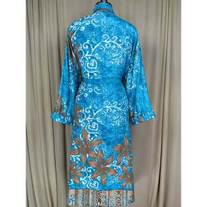 Recycled Silk Woven Sari Women's Boho Chic Vintage <b>Beach</b> Cover Dress Robe for Resort Wear House Gypsy Lounge-<b>Kimono</b> Style - Product Image 4
