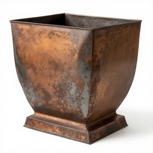 <b>Metal</b> <b>Trough</b> <b>Planter</b> with Hammer-Imprinted Surface and Side Scroll Handles Finished in Vintage Gold for Colonial Verandahs - Product Image 4