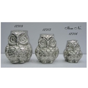 Escultura de búho de aluminio plateado de 3 piezas de tamaño personalizado para decoración de restaurante, escultura de mesa para decoración de oficina - Product Image 1