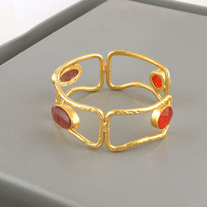 Brazalete de Lujo Chapado en Oro de 18k con Cuarzo Cerezo Natural y Jade Naranja Ajustable, Joyería al por Mayor para Mujer, Accesorios de Moda - Product Image 6