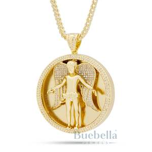 Collier médaillon d'ange en argent 925 or 14 carats Bijoux hip hop audacieux avec pendentifs et breloques en moissanite au design spirituel glacé - Product Image 1