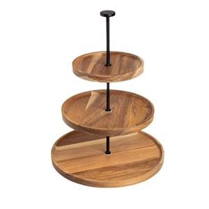 Elegante Soporte para Tartas de Madera y Metal con Acabado Natural, Forma Redonda para Mesa, Fiestas de Cumpleaños, Soportes Decorativos para Tartas - Product Image 4