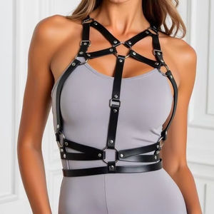 Cinturón de cuero negro con cintura elegante para la Semana de la moda de alta costura y ropa de escenario, arneses de pecho para mujer, Top Formal de 2017 - Product Image 1