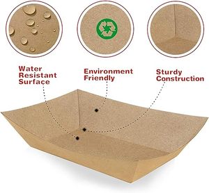 Barquettes alimentaires jetables en papier kraft, barquettes de service alimentaire, résistantes à la graisse, en forme de bateau (marron, paquet de 100), grossiste - Product Image 2