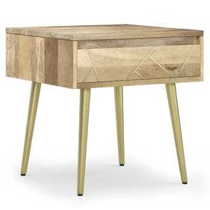 Mesita de noche moderna de madera de mango, patas de Metal pulido dorado, cajón geométrico ensamblado, muebles de dormitorio para hoteles, hospitales domésticos - Product Image 1