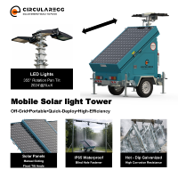 Tour d'éclairage solaire mobile en stock, étanche IP65, mât de 6 m de hauteur, base mobile pour travaux extérieurs