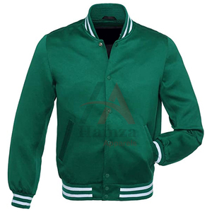 Chaqueta Bomber de satén de alta calidad verde blanco Rib Stand Collar con capucha 100% algodón para hombres primavera ropa personalizada Hamza - Product Image 6