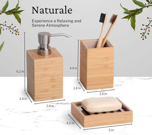 Ensemble d'accessoires de salle de bain en bois écologique classique TIMELESS CRAFT, 3 pièces, avec distributeur de savon pour la décoration de la maison - Product Image 4