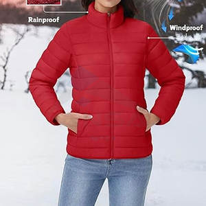 Veste matelassée légère pour femme, manteau d'hiver chaud, fermeture éclair intégrale, col montant, design moderne, rouge Tamoto - Product Image 4