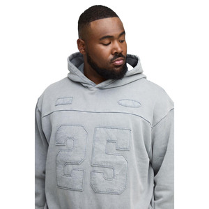 Conjunto de Sudadera con Capucha Número 25 en Chenilla Gris Lavado para Hombre, Sudadera Holgada de Estilo Urbano con Mangas Raglán, Atuendo de Felpa, Corte Relajado, Chándal de Dos Piezas - Product Image 3