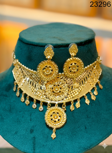 Elegant <b>Gold</b> Plated Floral <b>Choker</b> <b>Necklace</b> Set with Matching Earrings Women's Imitation Jewelry Wholesale Model 23119 - Product Image 5