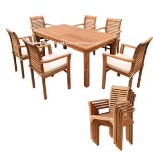 Lightweight & Waterproof Teak Wood Patio <b>Garden</b> <b>Stackable</b> <b>Chairs</b> Modern Durable Outdoor Dining Park Courtyard Portable Indonesia - Product Image 1