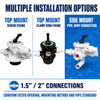 Katup Multiport ABS Manual untuk Filter Pasir Kolam Renang 4 Arah 6 Arah Pemasangan Atas Pemasangan Samping 1,5 Inci 2 Inci