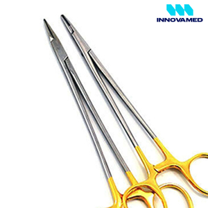 ที่จับเข็มผ่าตัดสแตนเลสสตีล ด้ามจับสีทอง คุณภาพสูง พร้อมพิมพ์โลโก้ INNOVAMED ได้รับการรับรองมาตรฐาน CE ขายส่ง - Product Image 2