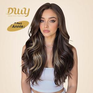 Annie C-DWY Pre-Cut T-Part Long Curly Synthetic <b>Wig</b> with Light <b>Brown</b> Lace - Product Image 1
