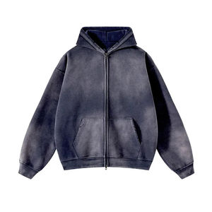 Sweats à capuche zippés brodés en coton de qualité supérieure Fabricants de logo personnalisé Sweat à capuche vintage délavé à l'acide - Product Image 5
